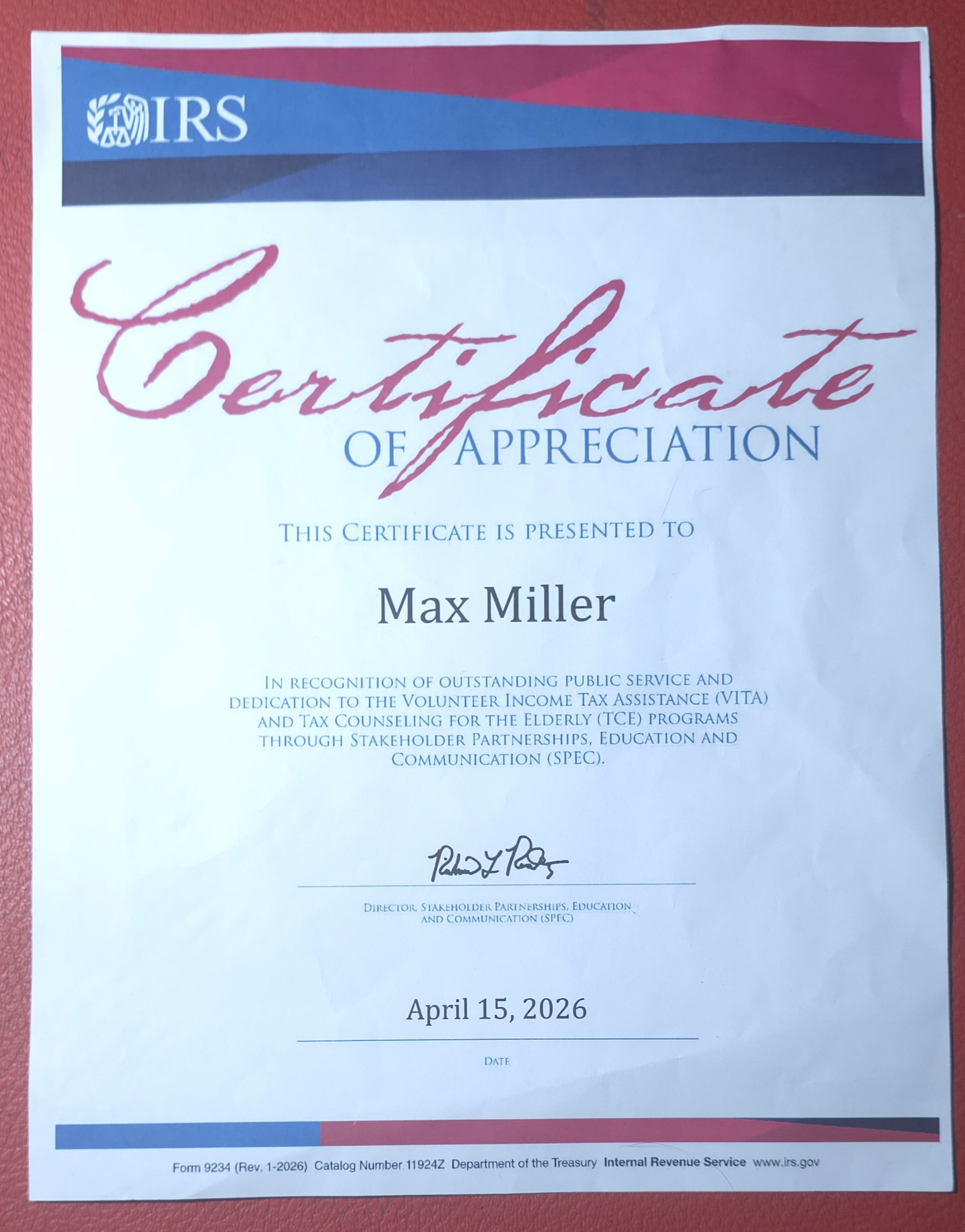 IRS Certificate